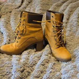 Timberland Brown High-Heel Lace-Up Boots